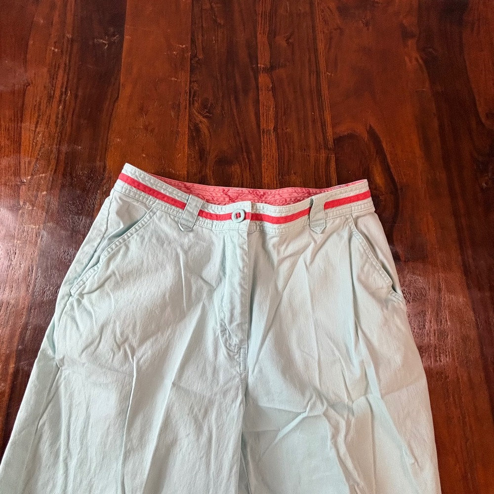 LL Bean Vintage Women Aqua Blue Chino Pants Coral Trim Button Hem Size 8 Reg - Picture 8 of 10